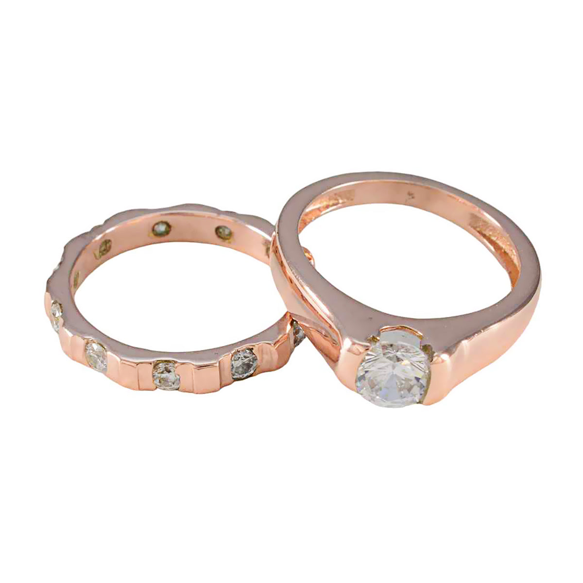 Riyo Perfect Silver Ring With Rose Gold Plating White CZ Stone Round Shape Prong Setting  Jewelry Anniversary Ring