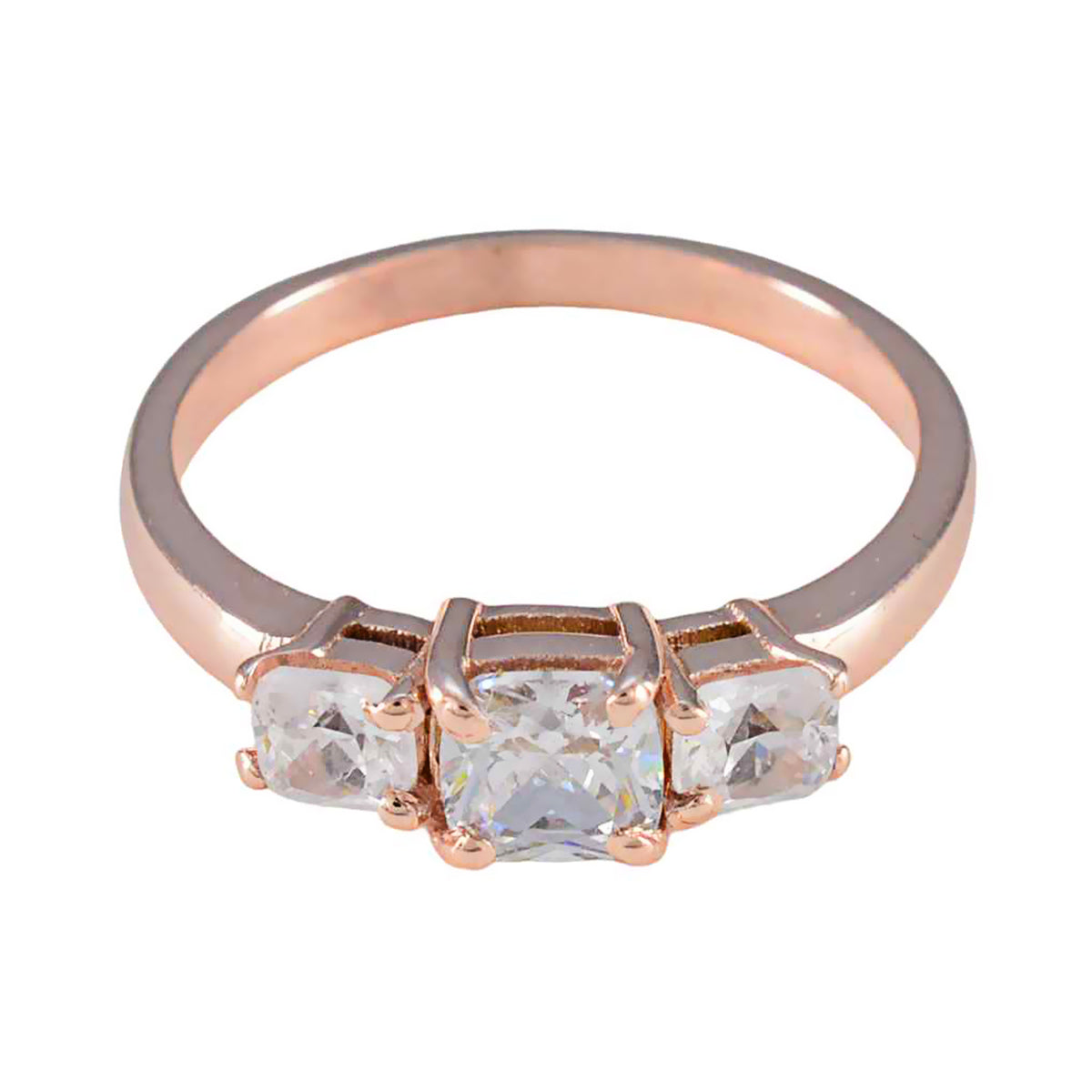 Riyo Prime zilveren ring met roségouden witte CZ-steen kussenvorm Prong Setting antieke sieraden verjaardagsring