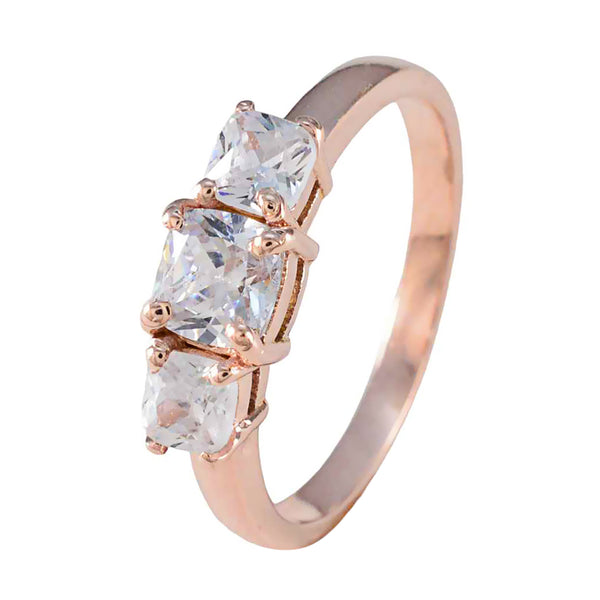 Riyo Prime Silver Ring With Rose Gold Plating White CZ Stone Cushion Shape Prong Setting Antique Jewelry Birthday Ring