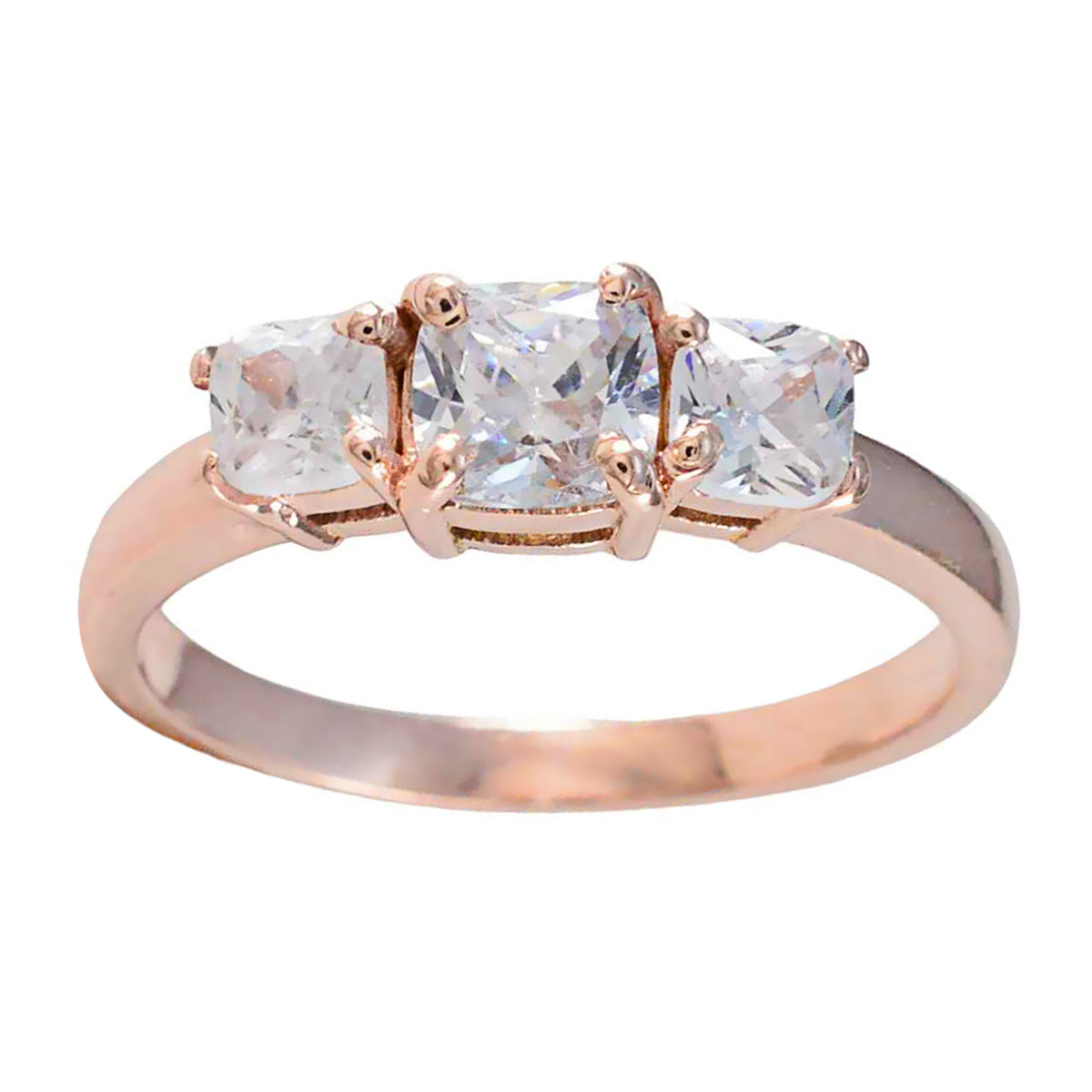 Anillo de plata riyo prime con chapado en oro rosa, anillo de cumpleaños con forma de cojín de piedra cz blanca, joyería antigua