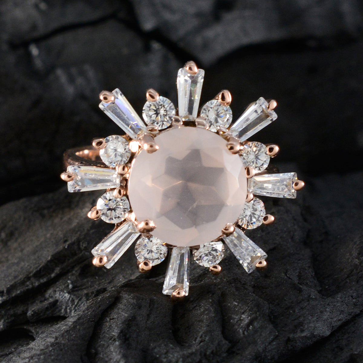 Редкое серебряное кольцо Riyo с покрытием из розового золота, белый камень cz, круглая форма, установка зубца, ювелирное изделие ручной работы, рождественское кольцо