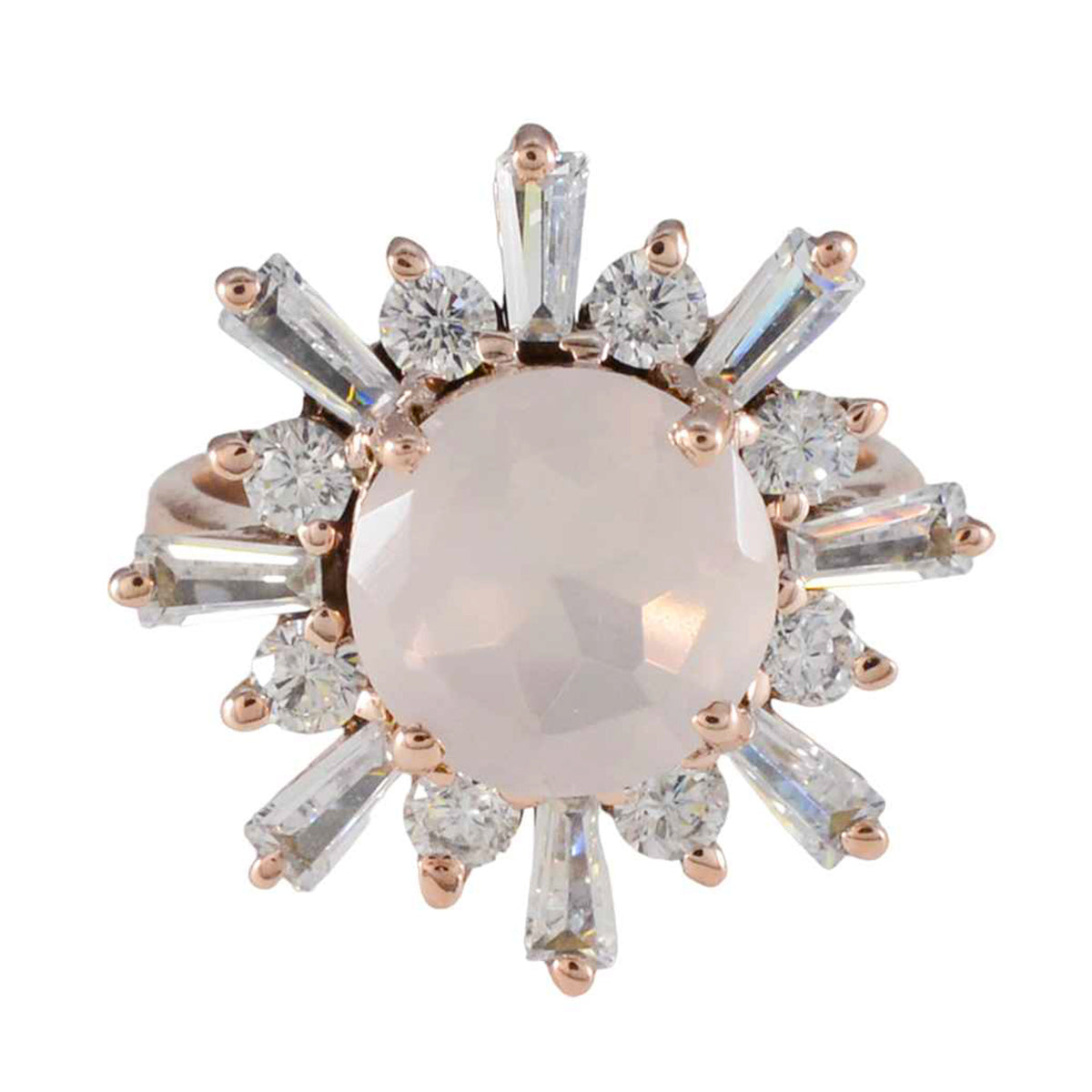 riyo sällsynt silverring med roséguldplätering vit cz sten rund form uttagsinställning handamde smycken julring