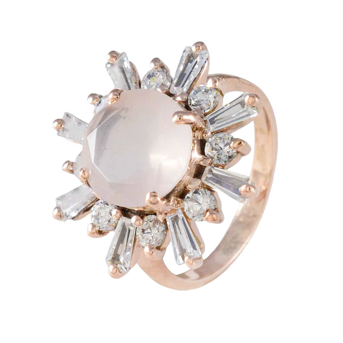 Riyo Zeldzame zilveren ring met roségouden witte CZ-steen Ronde vorm Prong Setting Handamde Jewelry Kerstring