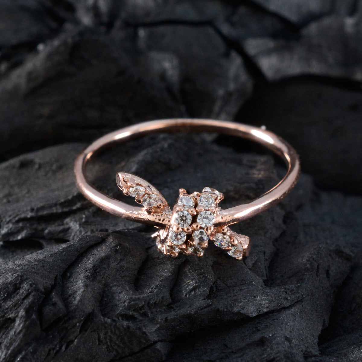 Превосходное серебряное кольцо riyo с покрытием из розового золота, белый камень cz, круглая форма, установка зубца, ювелирное изделие на заказ, коктейльное кольцо