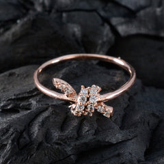 Riyo Superb Silver Ring With Rose Gold Plating White CZ Stone Round Shape Prong Setting Custom Jewelry Cocktail Ring