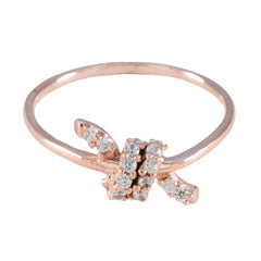 Превосходное серебряное кольцо riyo с покрытием из розового золота, белый камень cz, круглая форма, установка зубца, ювелирное изделие на заказ, коктейльное кольцо