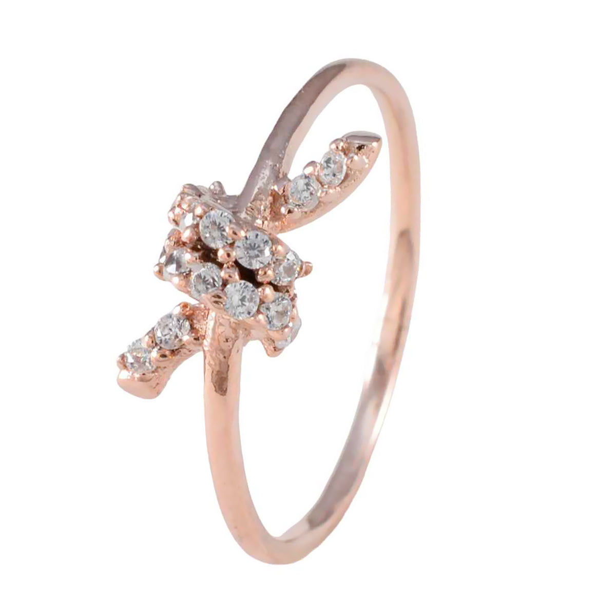 Riyo Superb Silver Ring With Rose Gold Plating White CZ Stone Round Shape Prong Setting Custom Jewelry Cocktail Ring