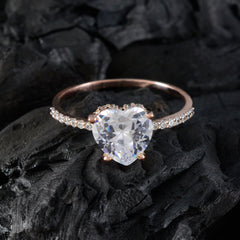 Riyo Suppiler Silver Ring With Rose Gold Plating White CZ Stone Heart Shape Prong Setting Stylish Jewelry Easter Ring