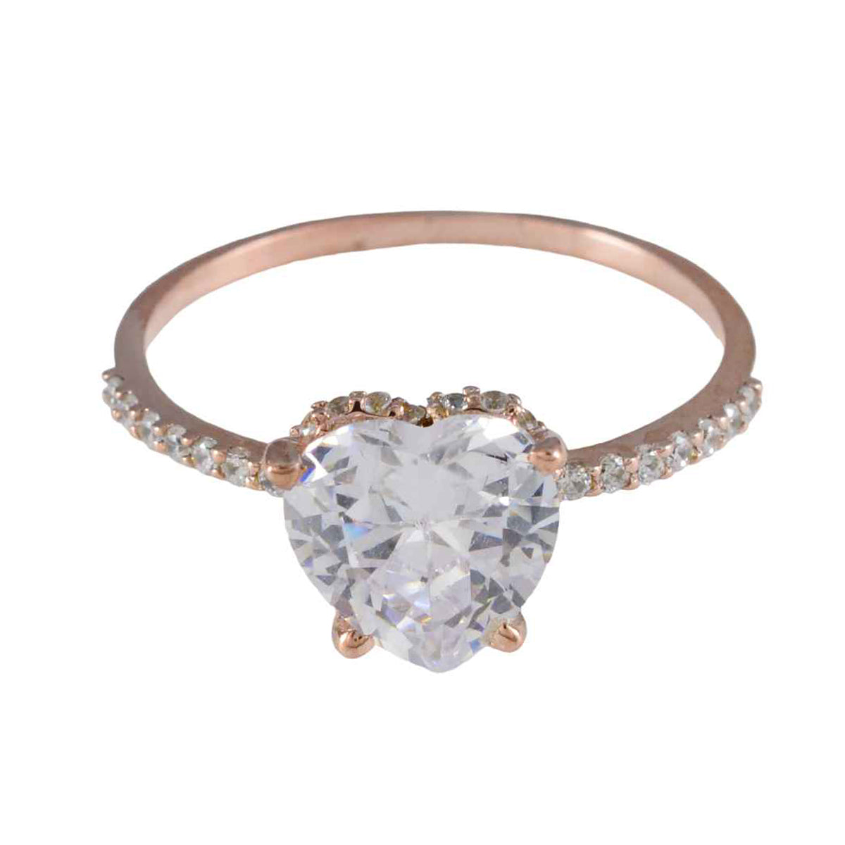 Riyo Suppiler zilveren ring met roségouden witte CZ-steen hartvorm Prong Setting stijlvolle sieraden paasring