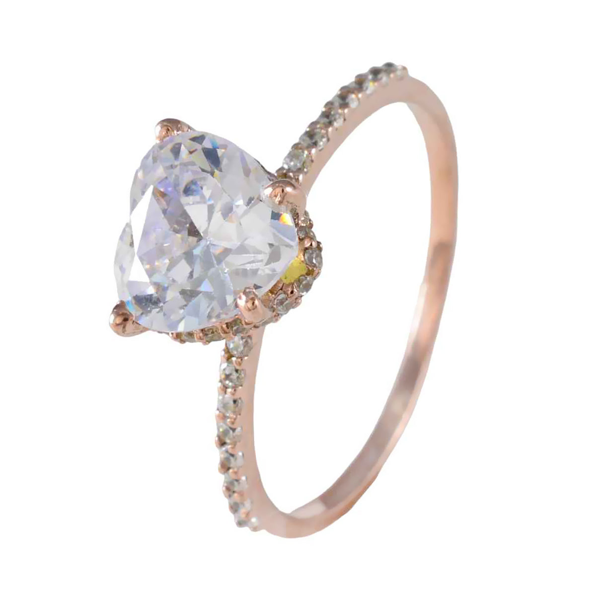 Riyo Suppiler Silver Ring With Rose Gold Plating White CZ Stone Heart Shape Prong Setting Stylish Jewelry Easter Ring