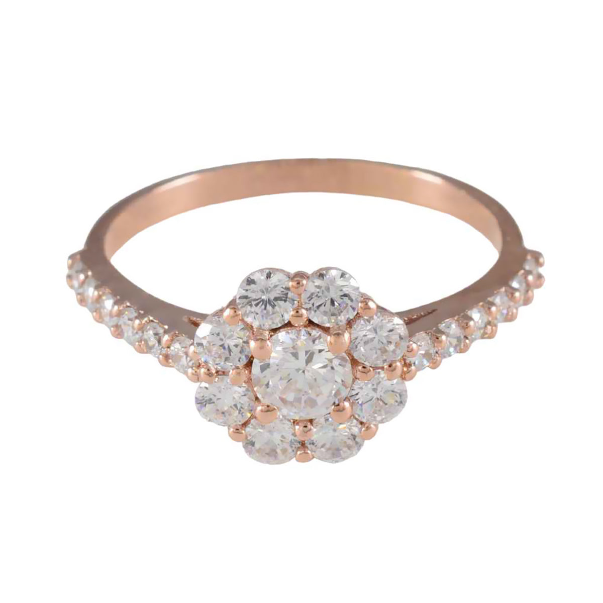 Riyo levert zilveren ring met roségouden witte CZ-steen ronde vorm Prong Setting mode-sieraden verlovingsring
