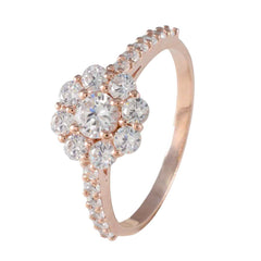 Riyo Supplies Silver Ring With Rose Gold Plating White CZ Stone Round Shape Prong Setting Fashion Jewelry Engagement Ring