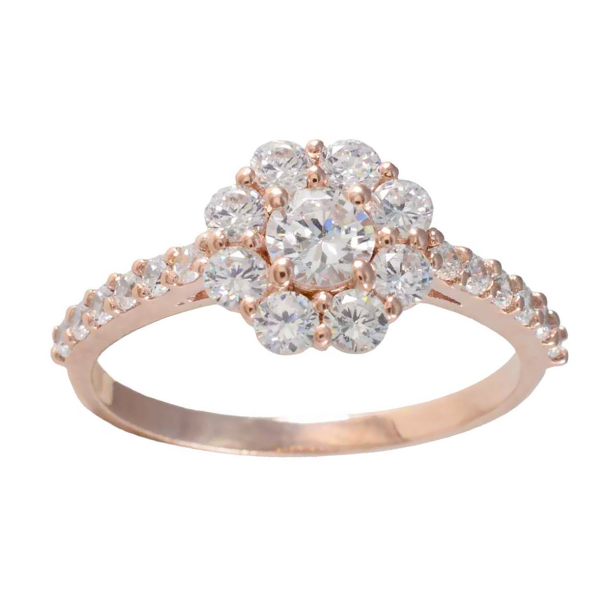 Riyo suministra anillo de plata con chapado en oro rosa, piedra blanca cz, ajuste de punta redonda, joyería de moda, anillo de compromiso