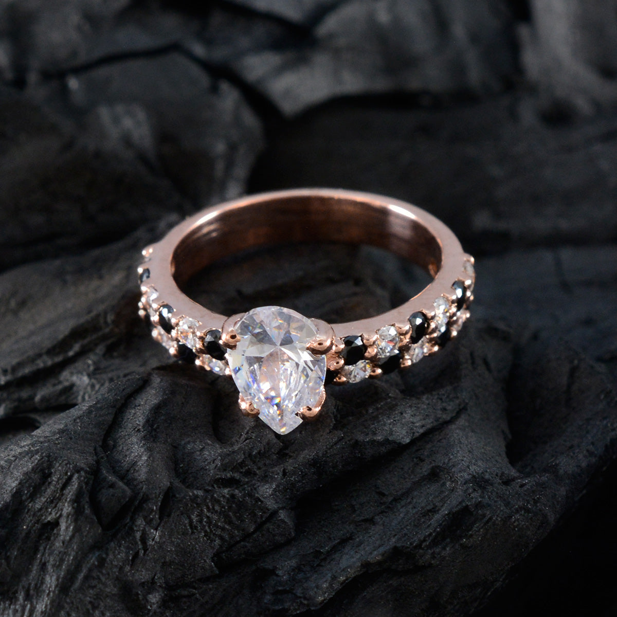 Riyo Supply anillo de plata con chapado en oro rosa piedra blanca cz forma de pera ajuste de punta joyería de diseñador anillo del día del padre