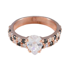 riyo fornisce anello in argento con placcatura in oro rosa pietra bianca cz a forma di pera con montatura a punta di gioielli firmati anello per la festa del papà
