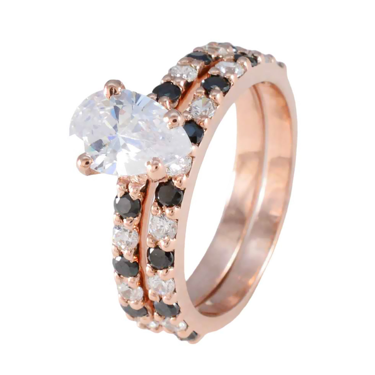 Riyo Supply Silver Ring With Rose Gold Plating White CZ Stone Pear Shape Prong Setting Designer Jewelry Fathers Day Ring