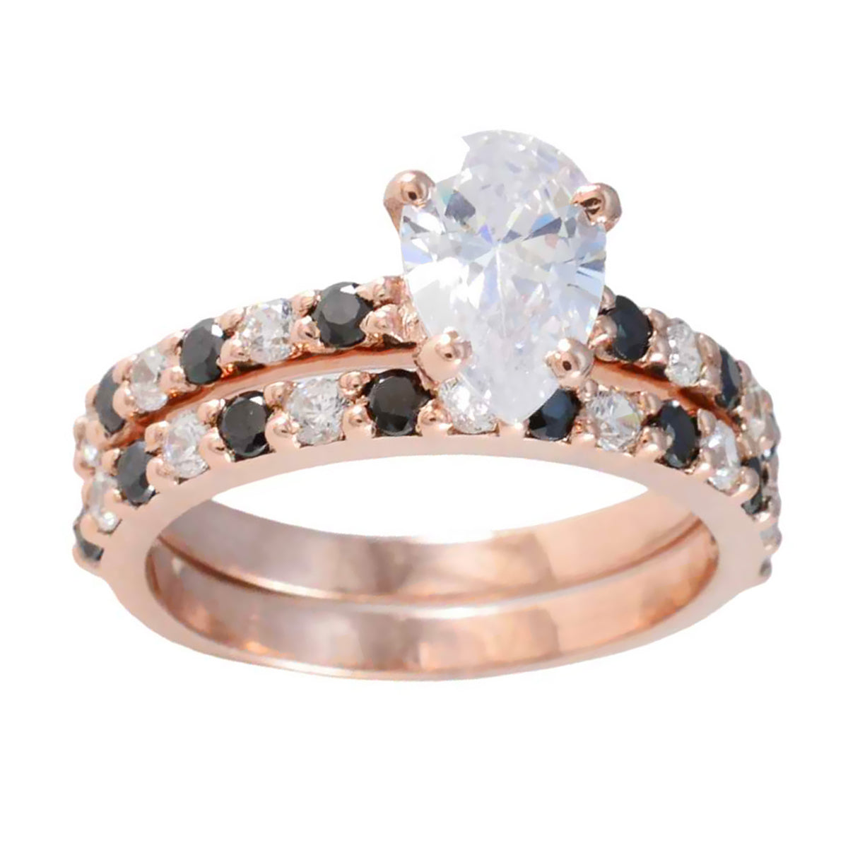 riyo försörjning silverring med roséguldplätering vit cz sten päronformad stift inställning designer smycken fars dag ring