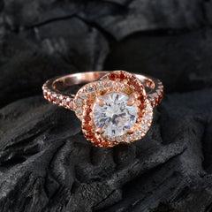 Riyo totaal zilveren ring met roségouden witte CZ-steen ronde vorm Prong Setting sieraden afstudeerring