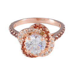 Riyo Total Silver Ring With Rose Gold Plating White CZ Stone Round Shape Prong Setting  Jewelry Graduation Ring