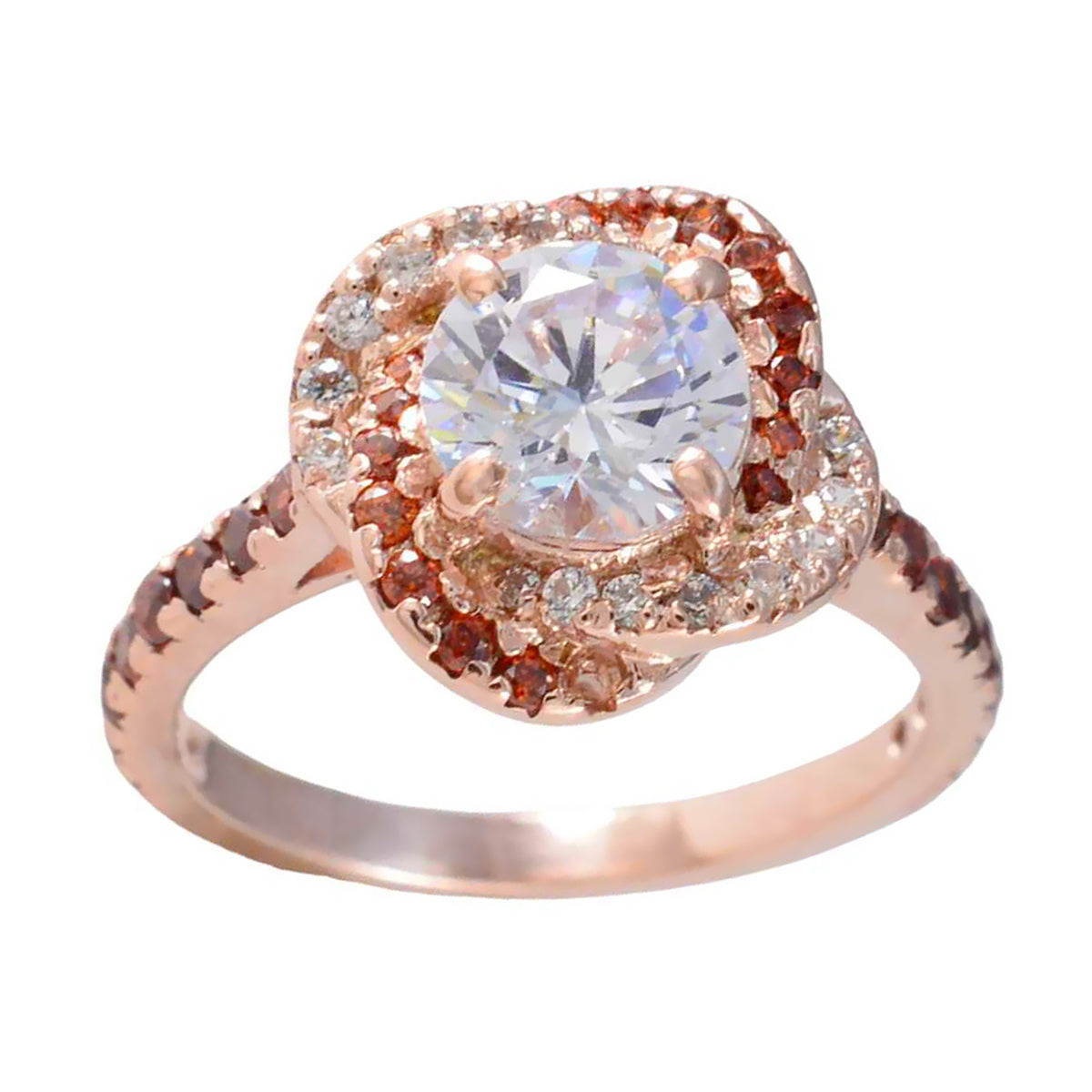 Кольцо Riyo Total из серебра с покрытием из розового золота, белый камень cz, круглая форма, зубец, ювелирное изделие, выпускное кольцо