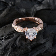 Riyo Vintage Silver Ring With Rose Gold Plating White CZ Stone Heart Shape Prong Setting Antique Jewelry Halloween Ring