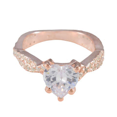 Riyo Vintage zilveren ring met roségouden witte CZ-steen Hartvorm Prong Setting Antieke sieraden Halloween-ring
