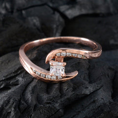 Riyo Wholesale Silver Ring With Rose Gold Plating White CZ Stone square Shape Prong Setting Bridal Jewelry Mothers Day Ring