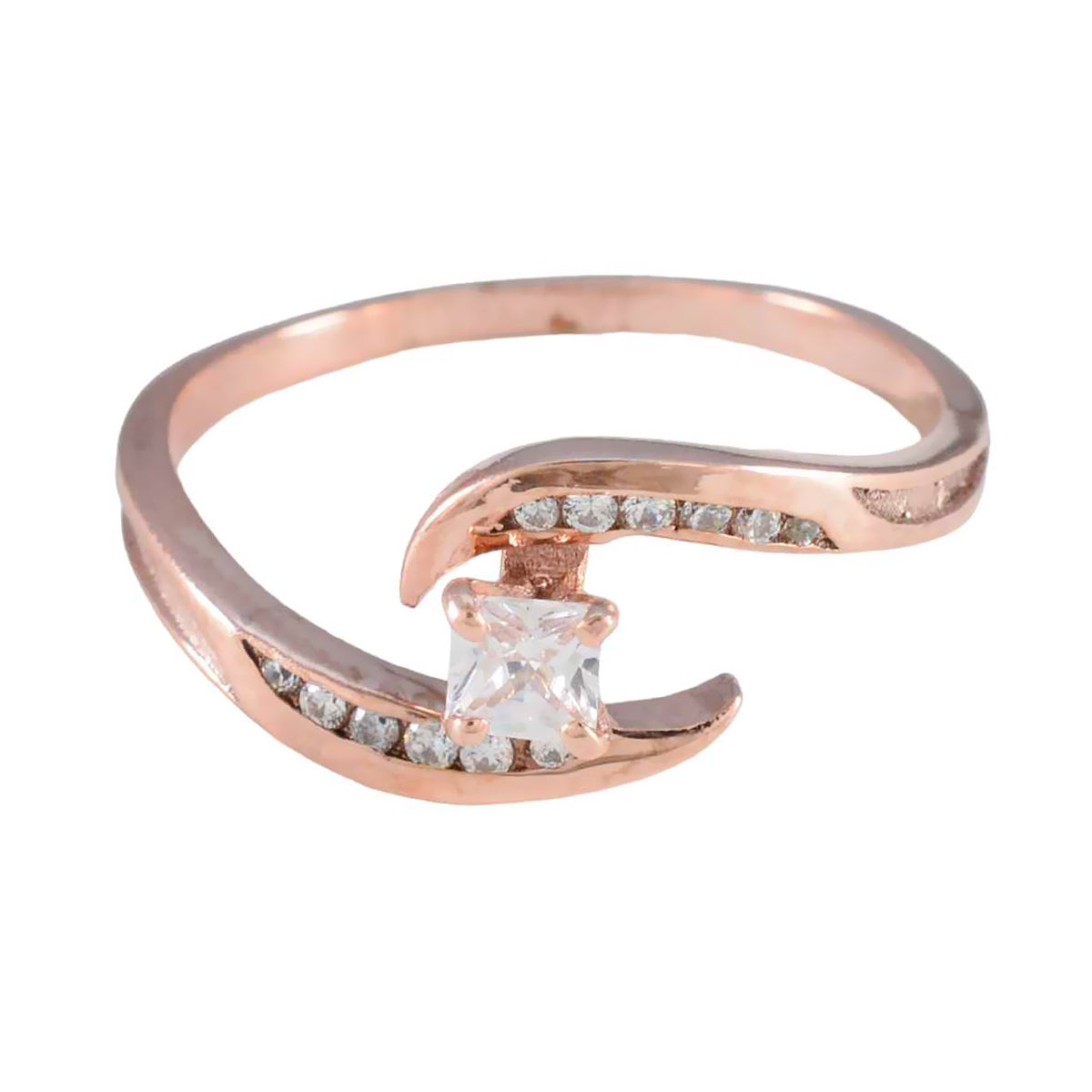 Riyo Groothandel zilveren ring met roségouden witte CZ-steen vierkante vorm Prong Setting bruidssieraden Moederdagring