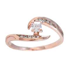 Riyo Wholesale Silver Ring With Rose Gold Plating White CZ Stone square Shape Prong Setting Bridal Jewelry Mothers Day Ring
