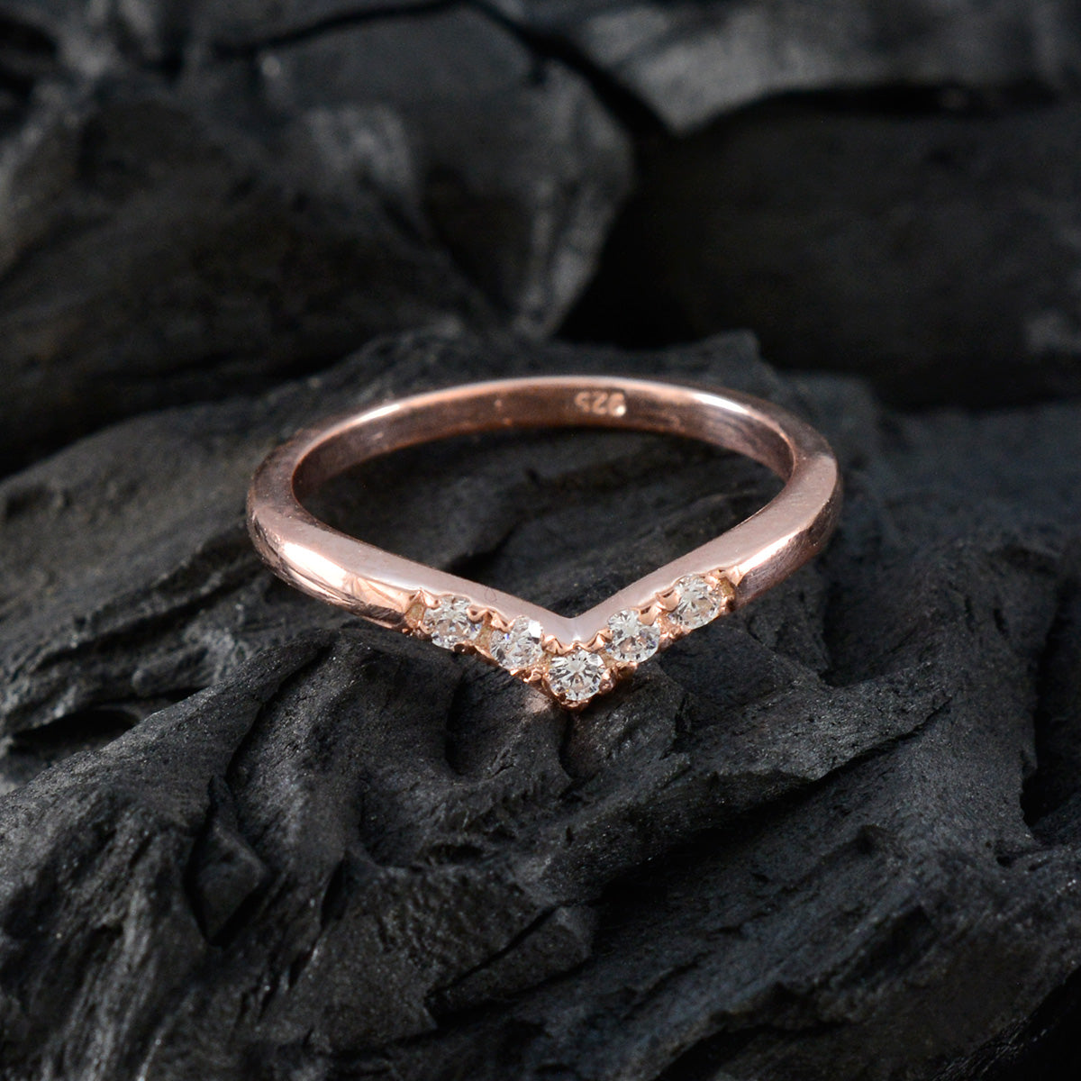 Adorable anillo de plata riyo con chapado en oro rosa, piedra blanca cz, ajuste de punta redonda, joyería hecha a mano, anillo de Año Nuevo