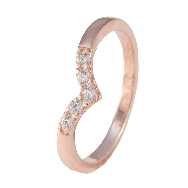 Riyo Adorable Silver Ring With Rose Gold Plating White CZ Stone Round Shape Prong Setting Handamde Jewelry New Year Ring