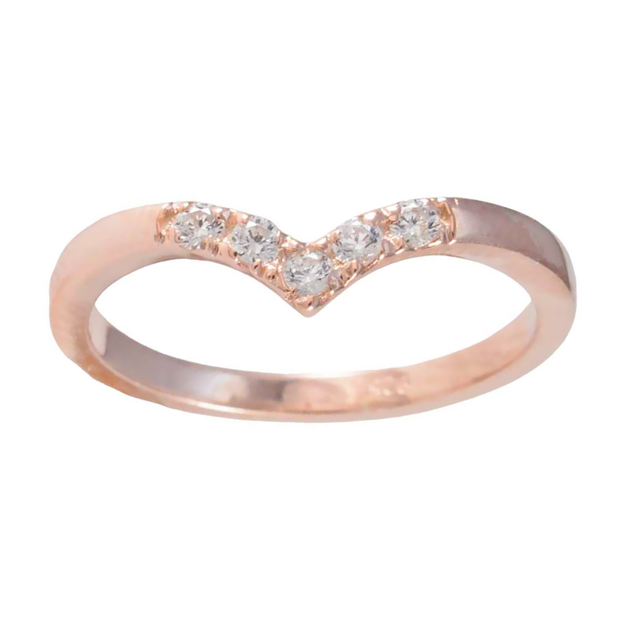 Adorable anillo de plata riyo con chapado en oro rosa, piedra blanca cz, ajuste de punta redonda, joyería hecha a mano, anillo de Año Nuevo