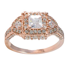 Riyo aantrekkelijke zilveren ring met roségouden plating witte CZ-steen vierkante vorm Prong Setting stijlvolle sieraden Valentijnsdagring