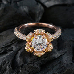 Hermoso anillo de plata riyo con chapado en oro rosa, piedra blanca cz, ajuste de punta redonda, joyería de moda, anillo de boda