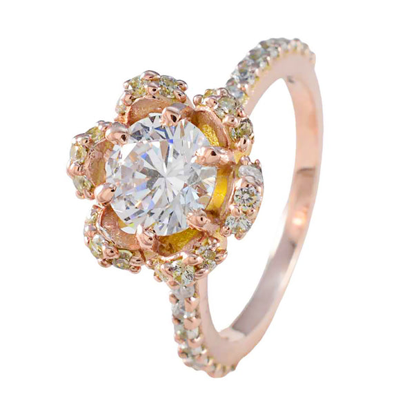 Riyo Beautiful Silver Ring With Rose Gold Plating White CZ Stone Round Shape Prong Setting Fashion Jewelry Wedding Ring