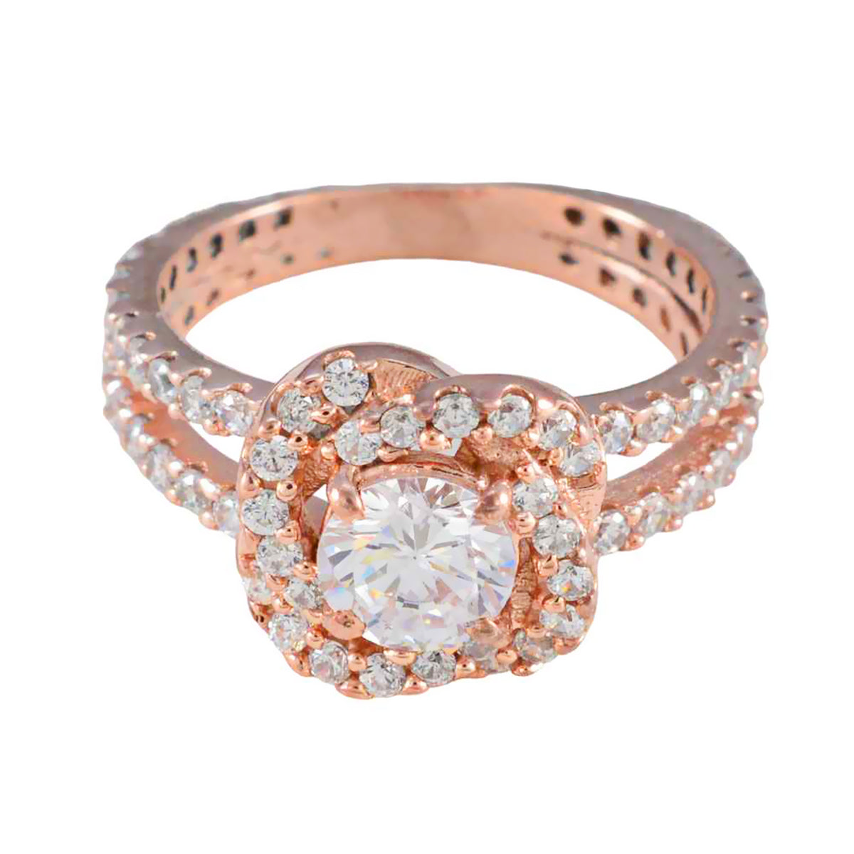 Riyo Complete Silver Ring With Rose Gold Plating White CZ Stone Round Shape Prong Setting Custom Jewelry Easter Ring