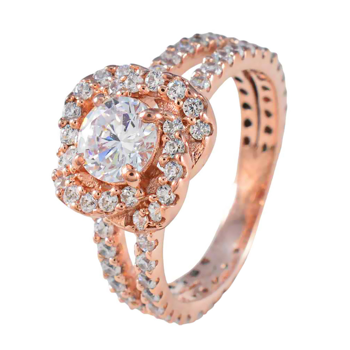 riyo полное серебряное кольцо с покрытием из розового золота, белый камень cz, круглая форма, установка зубца, ювелирные изделия на заказ, пасхальное кольцо
