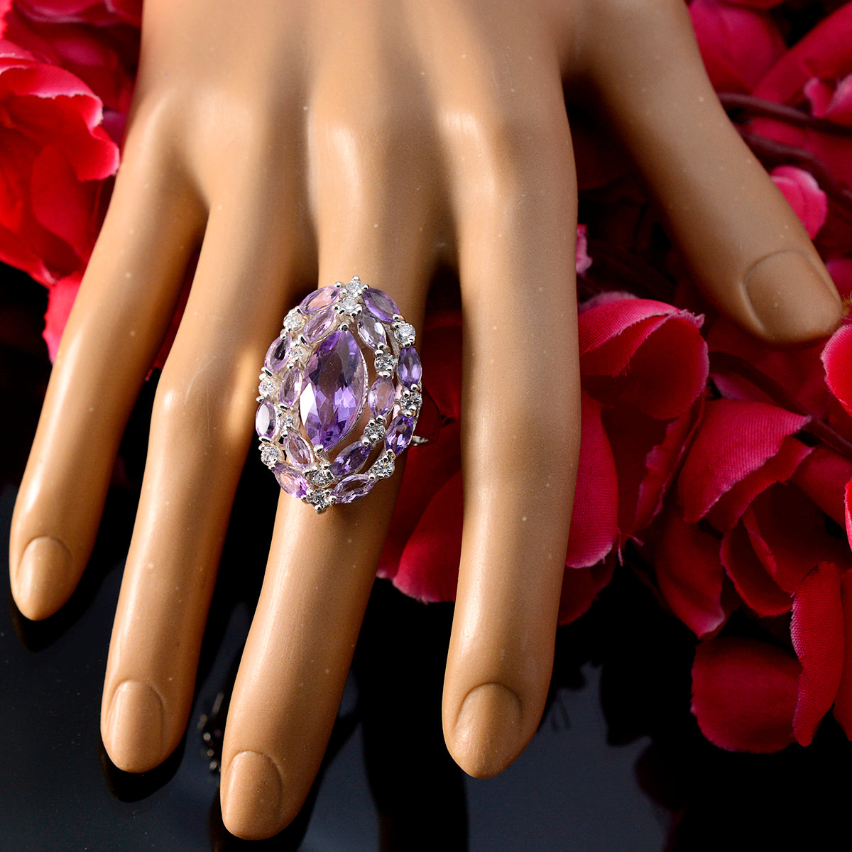 Rajasthan Gemstones Amethyst Solid Silver Rings Gift For Halloween