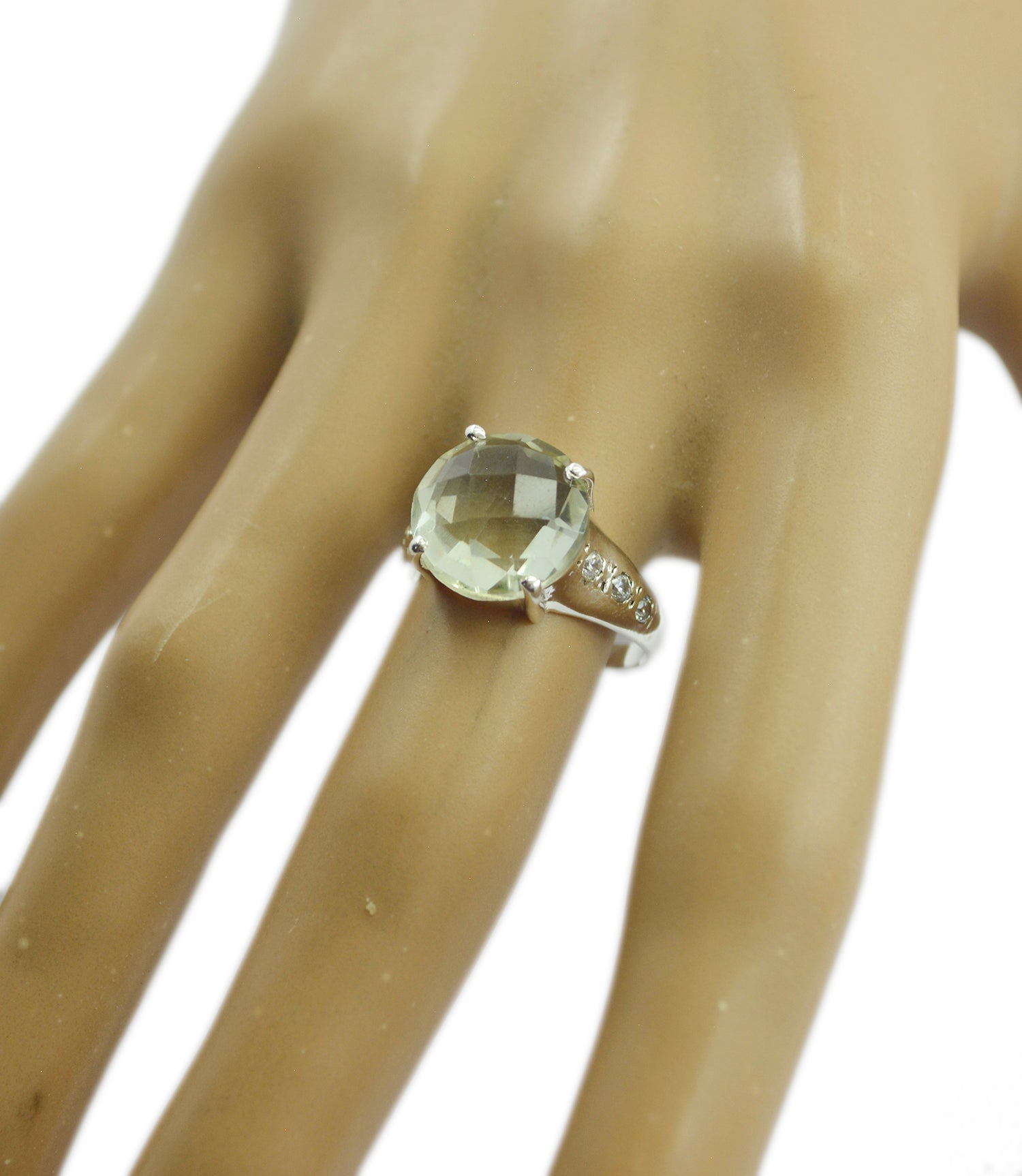 Ravishing Gemstone Green Amethyst 925 Sterling Silver Ring Initial