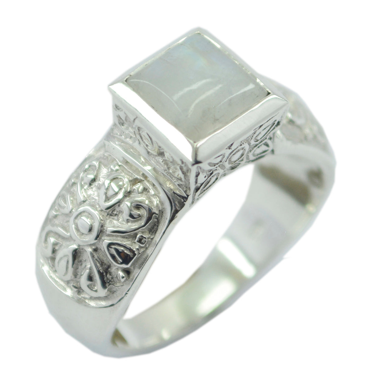 Riyo Adorable Gems Rainbow Moonstone Solid Silver Ring Greek Jewelry