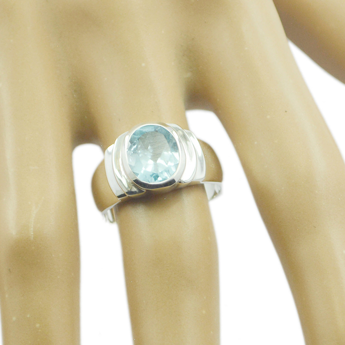Riyo Appealing Gems Blue Topaz Sterling Silver Ring Jewelry King