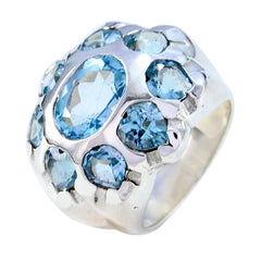 Riyo Appealing Gemstone Blue Topaz Solid Silver Rings Korean Jewelry