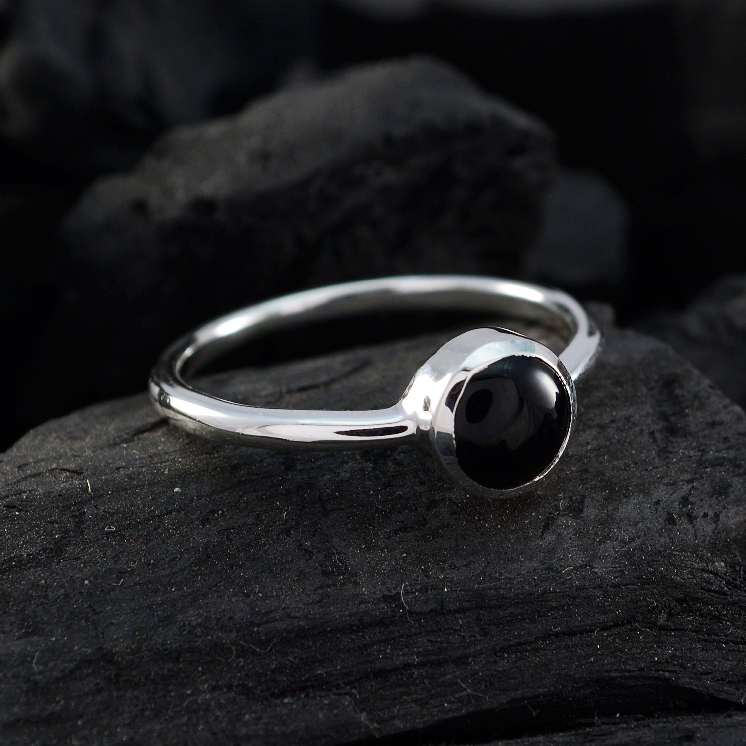 Riyo Bewitching Gem Black Onyx Solid Silver Rings Independence Gift