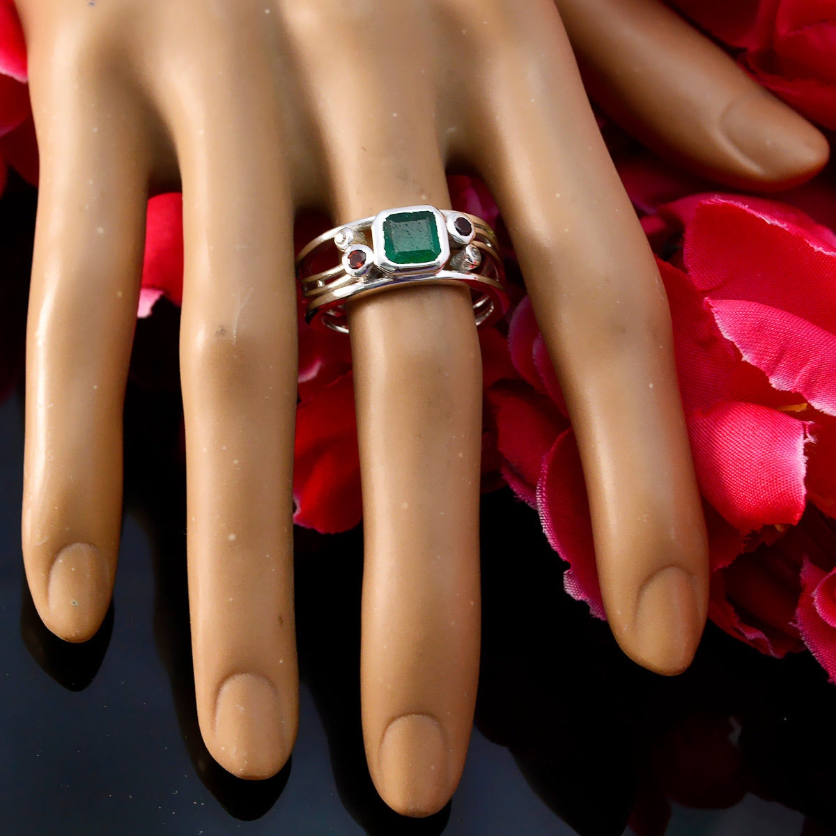 Riyo Bonnie Gemstone Multi Stone Solid Silver Ring Best Jewelry