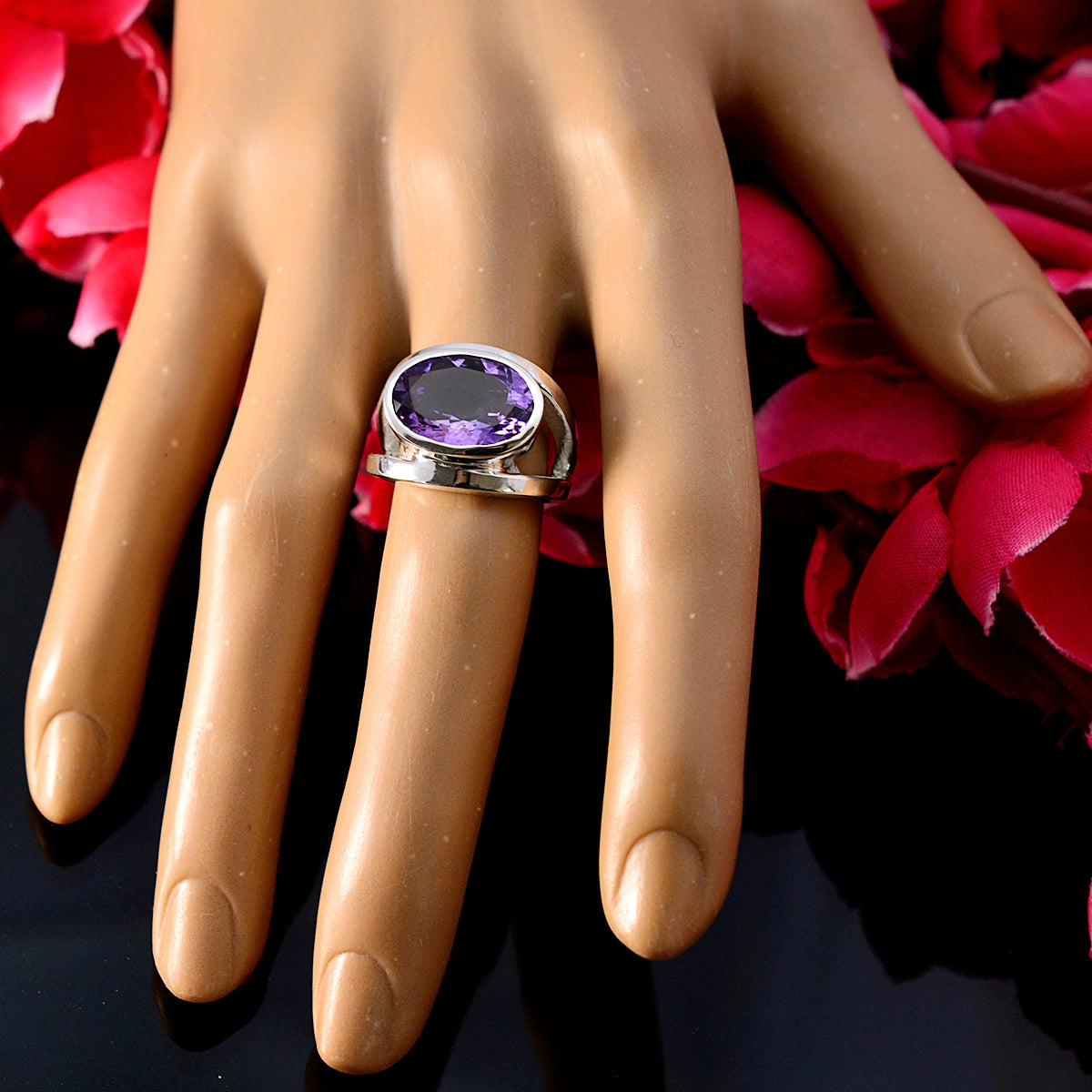 Riyo Captivating Gemstone Amethyst 925 Silver Ring Art Deco Jewelry