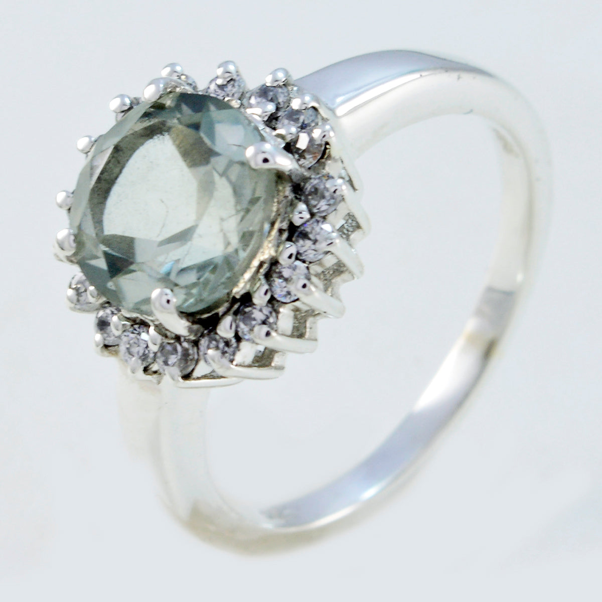 Riyo Classy Gemstone Green Amethyst Solid Silver Rings Jewelry