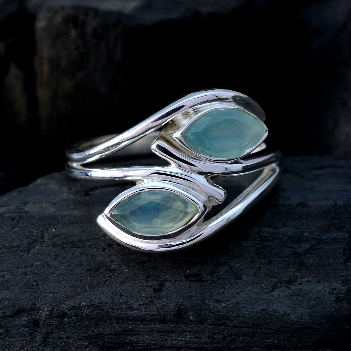 Riyo Desirable Gemstones Aqua Chalcedony Silver Ring Greatest Item