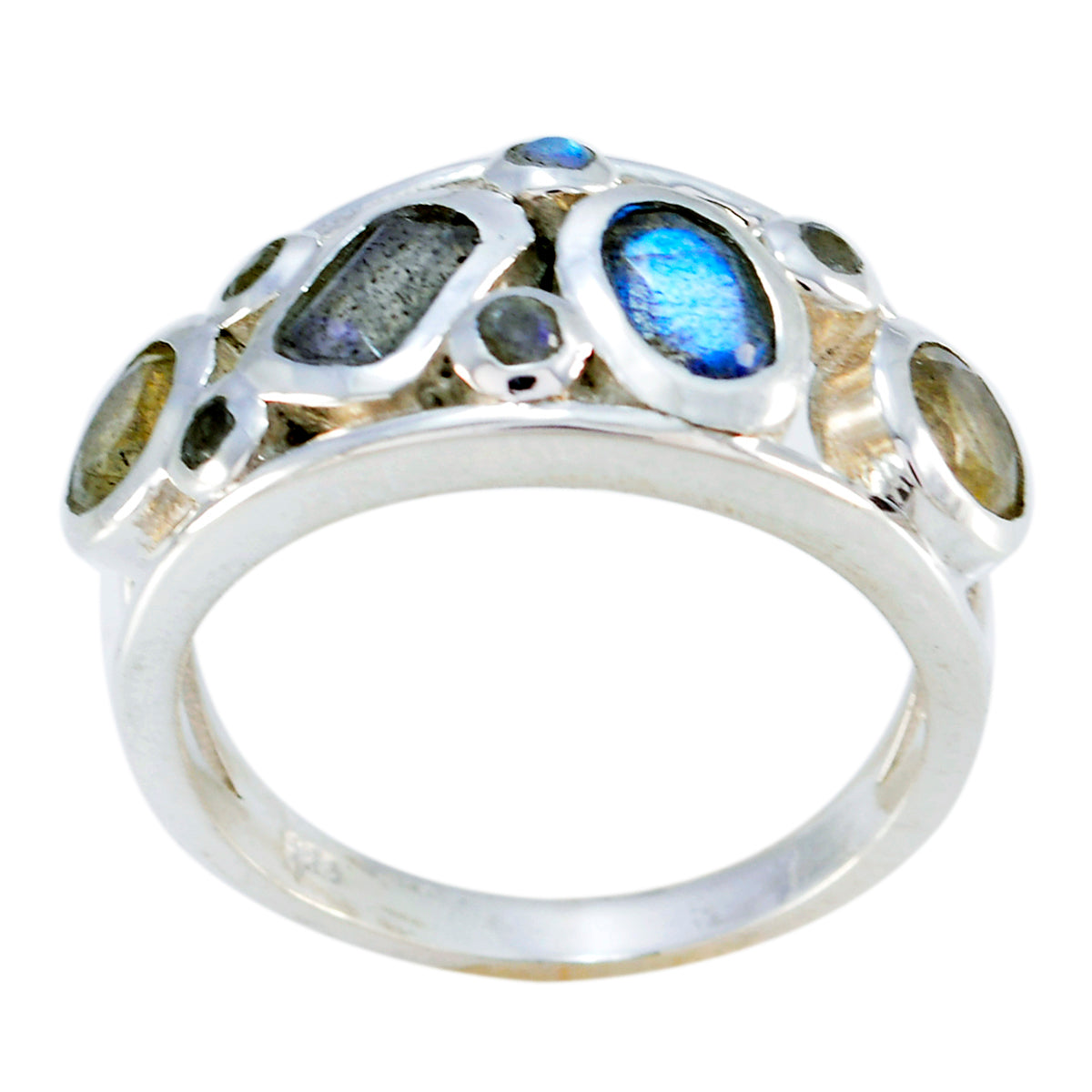 Riyo Dollish Gemstone Labradorite Solid Silver Ring Rainbow Jewelry