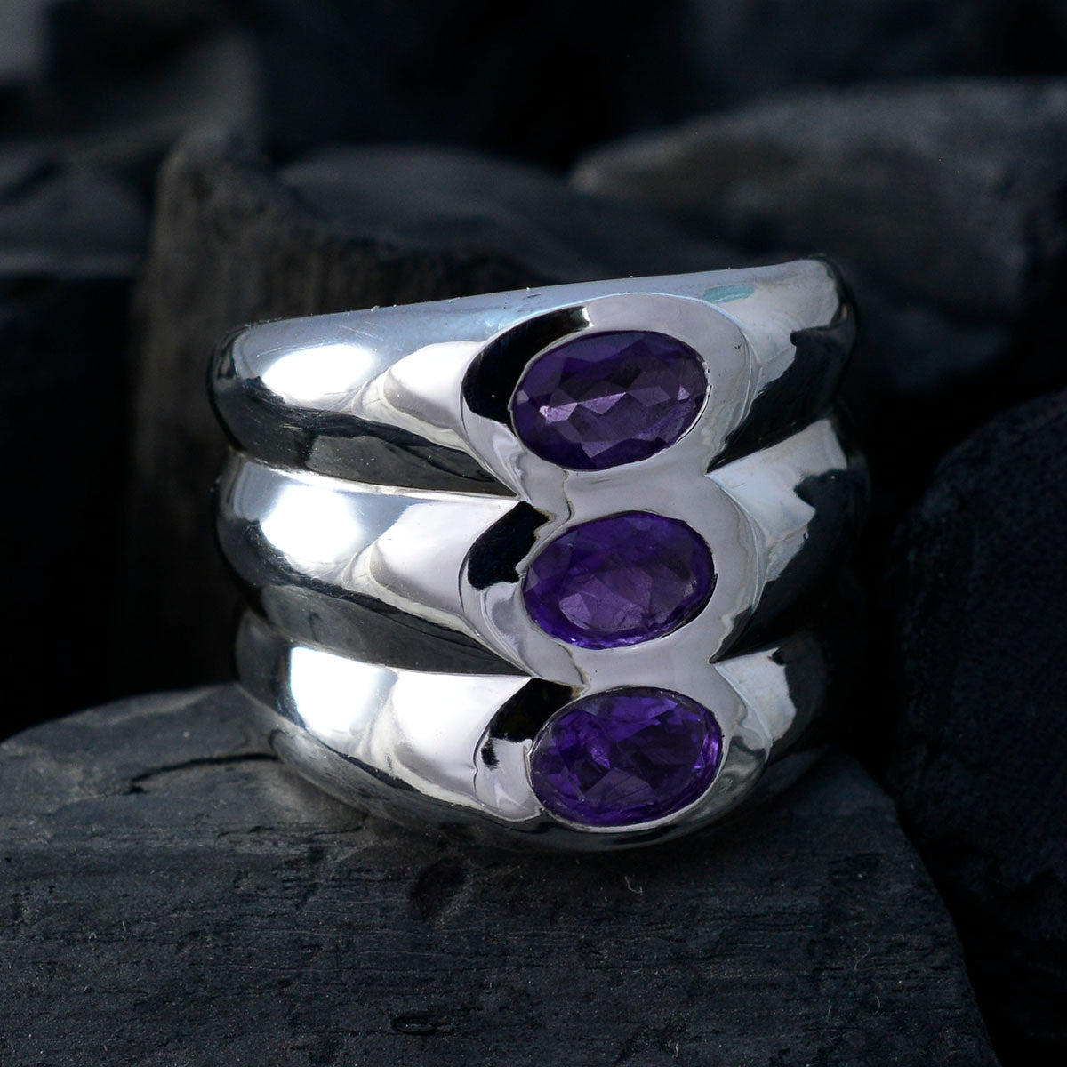 Riyo Drop-Dead Gemstone Amethyst Solid Silver Ring Discount Jewelry