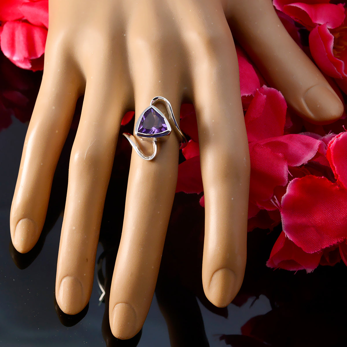 Riyo Elegant Gemstones Amethyst 925 Silver Ring Girlfriend Gift